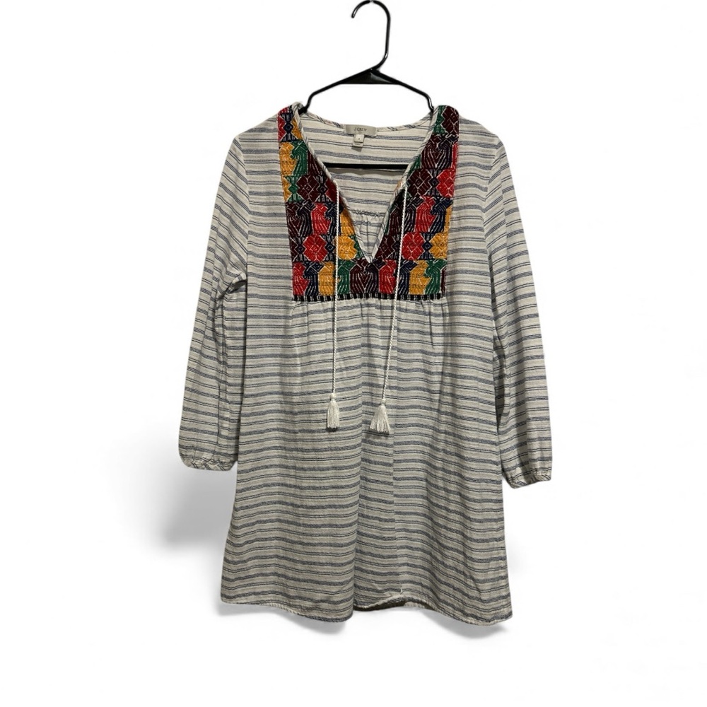 J. Crew Blue and White Striped Top with Red Embroidery